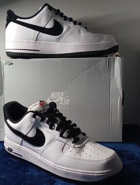 Nike Air Force 1 White and Black Low-Top Leather Sneakers, Size 13 Mens.